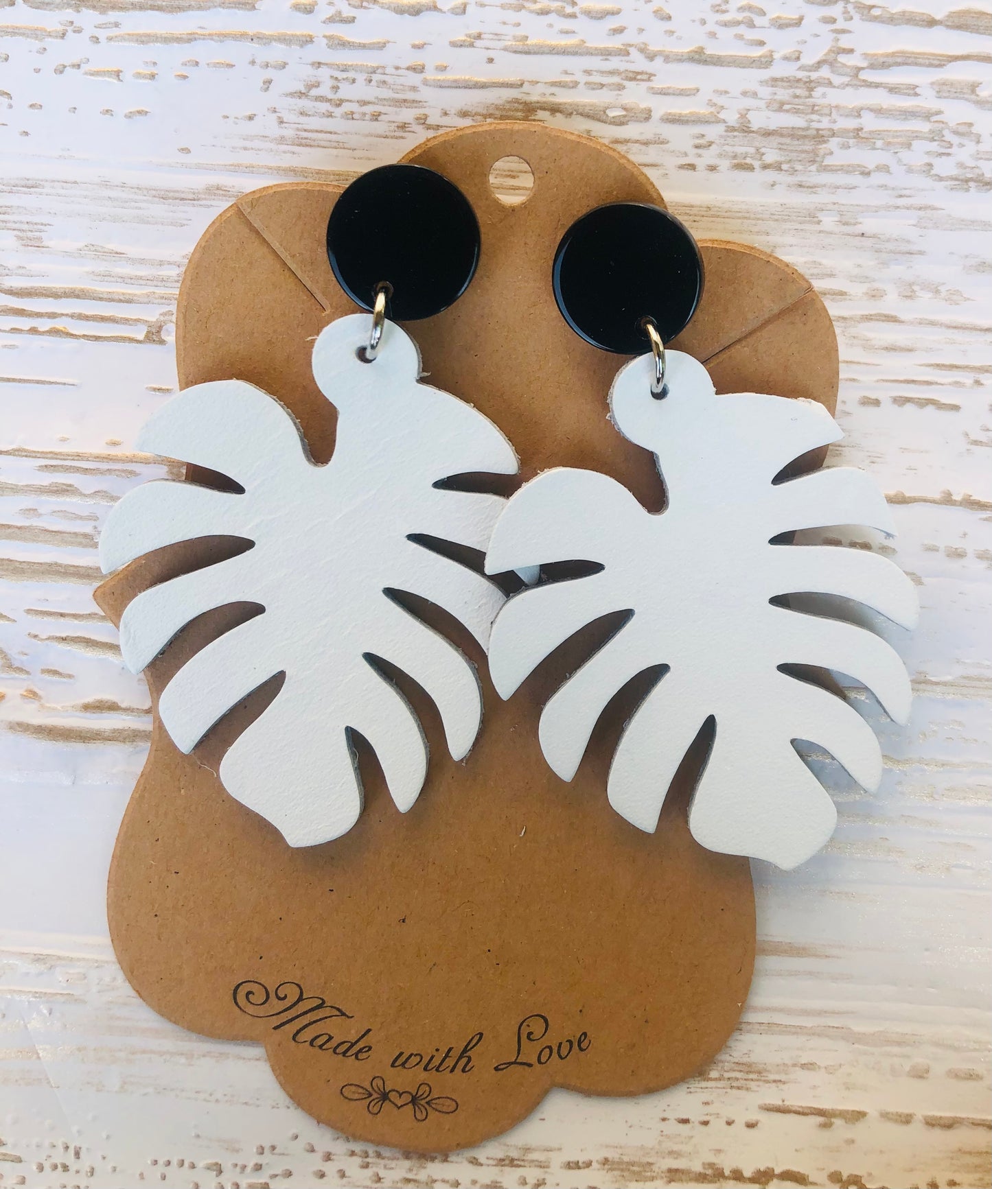 White  Monstera Leaf Earrings