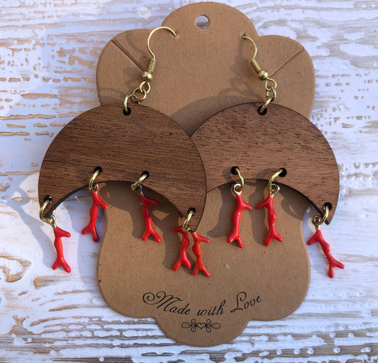 Coral Crescent Dangle Earrings