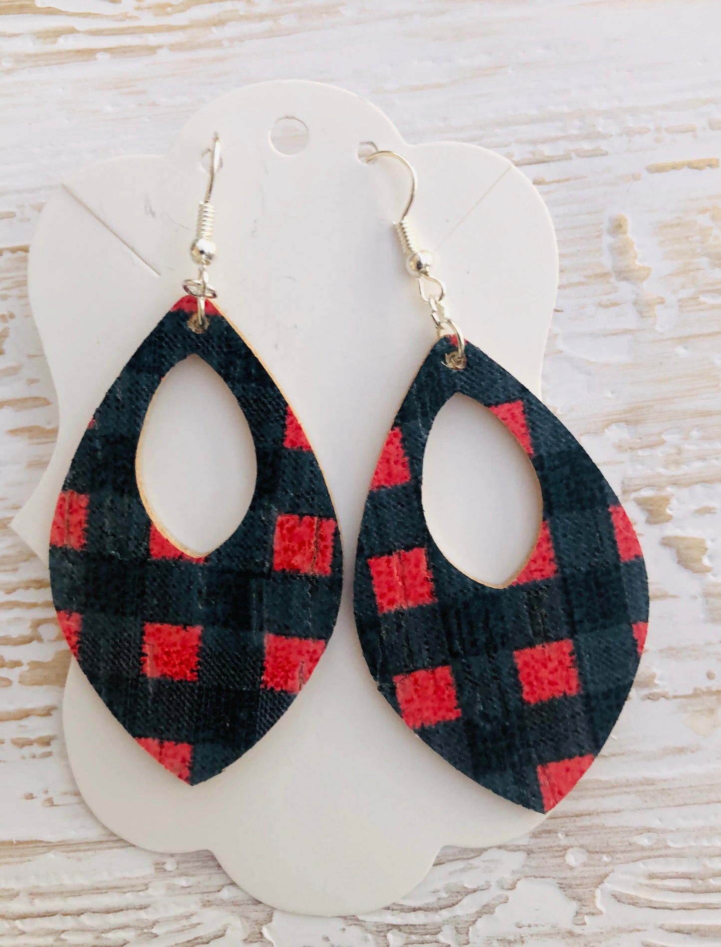 Buffalo Plaid Genuine Leather and Cork Crystal Drop Earrings