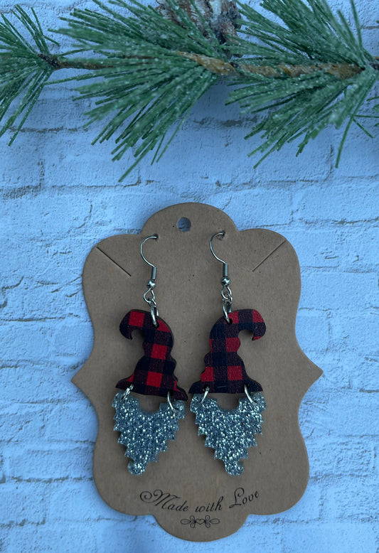 Acrylic Buffalo Plaid  Gnome Earrings