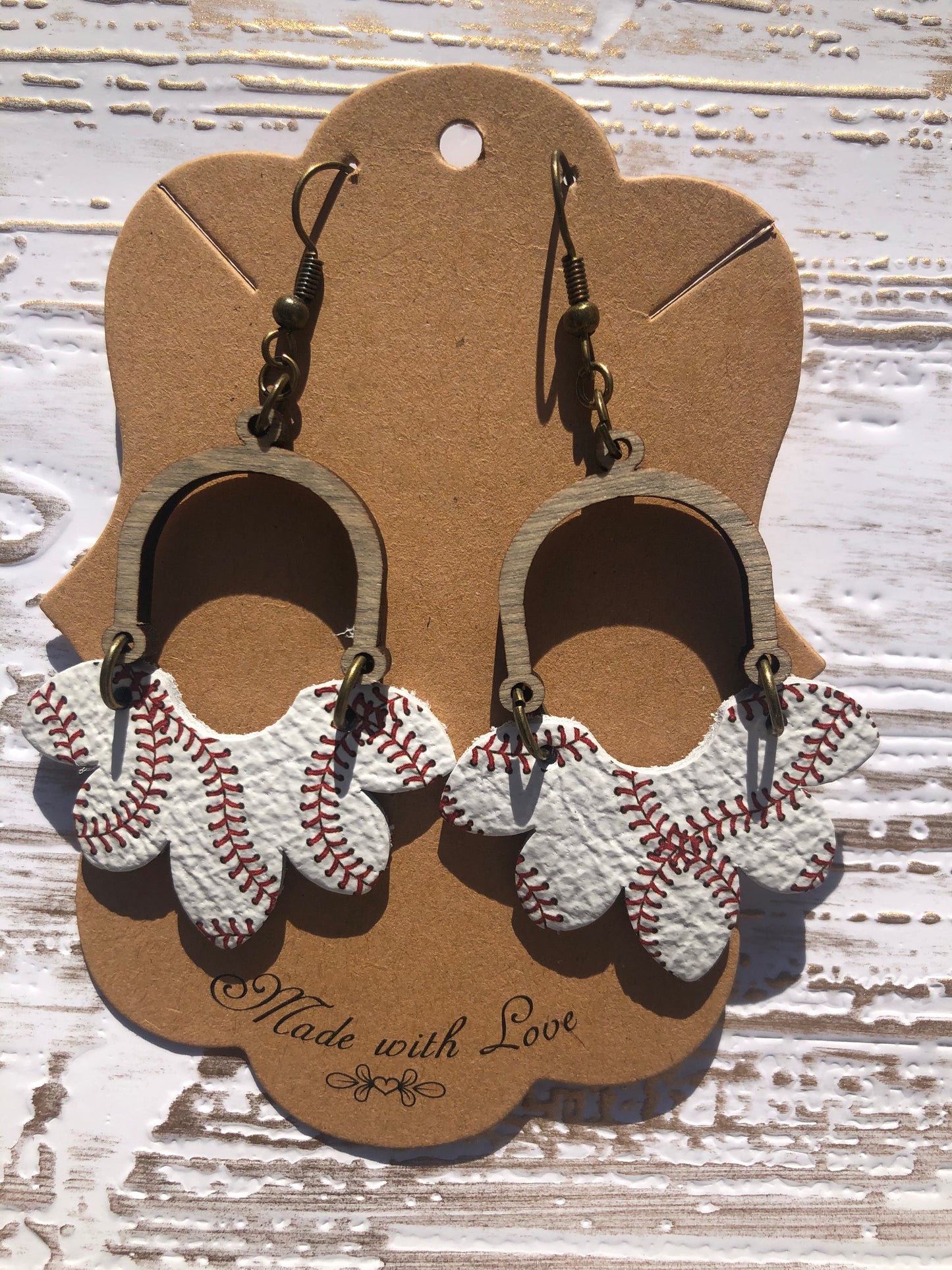 Baseball Print Stella and Wood Earrings