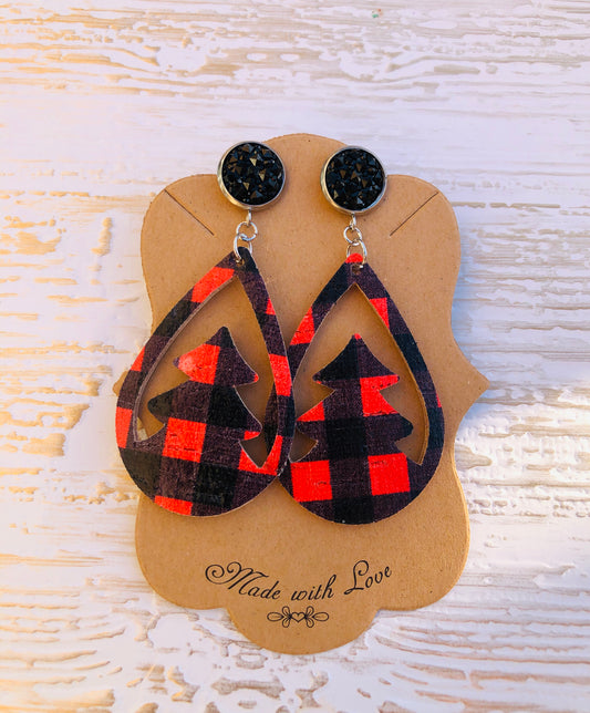 Buffalo Plaid Christmas Tree Earrings