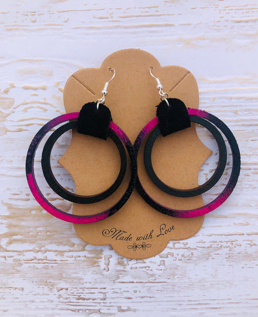 Black and Neon Pink Paint Splatter Hoop Earrings