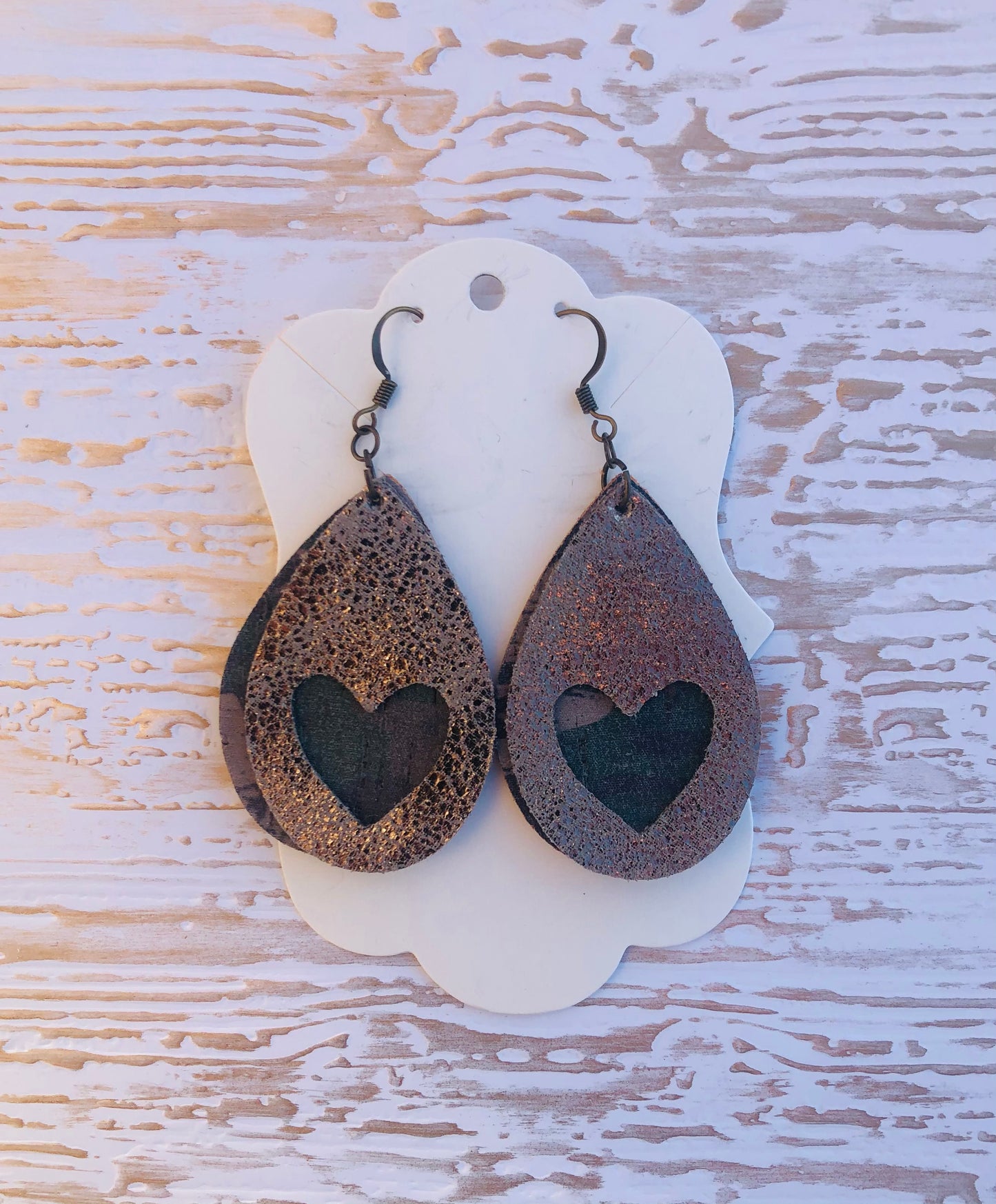 Metallic Platinum and Camouflage Cut Out Genuine Leather Earrings