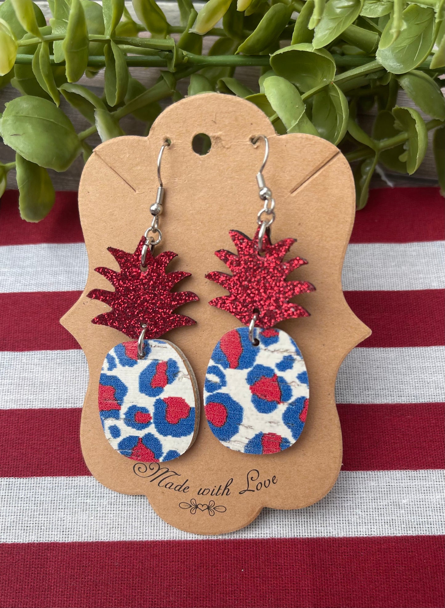 Patriotic Leopard Pineapple Earrings