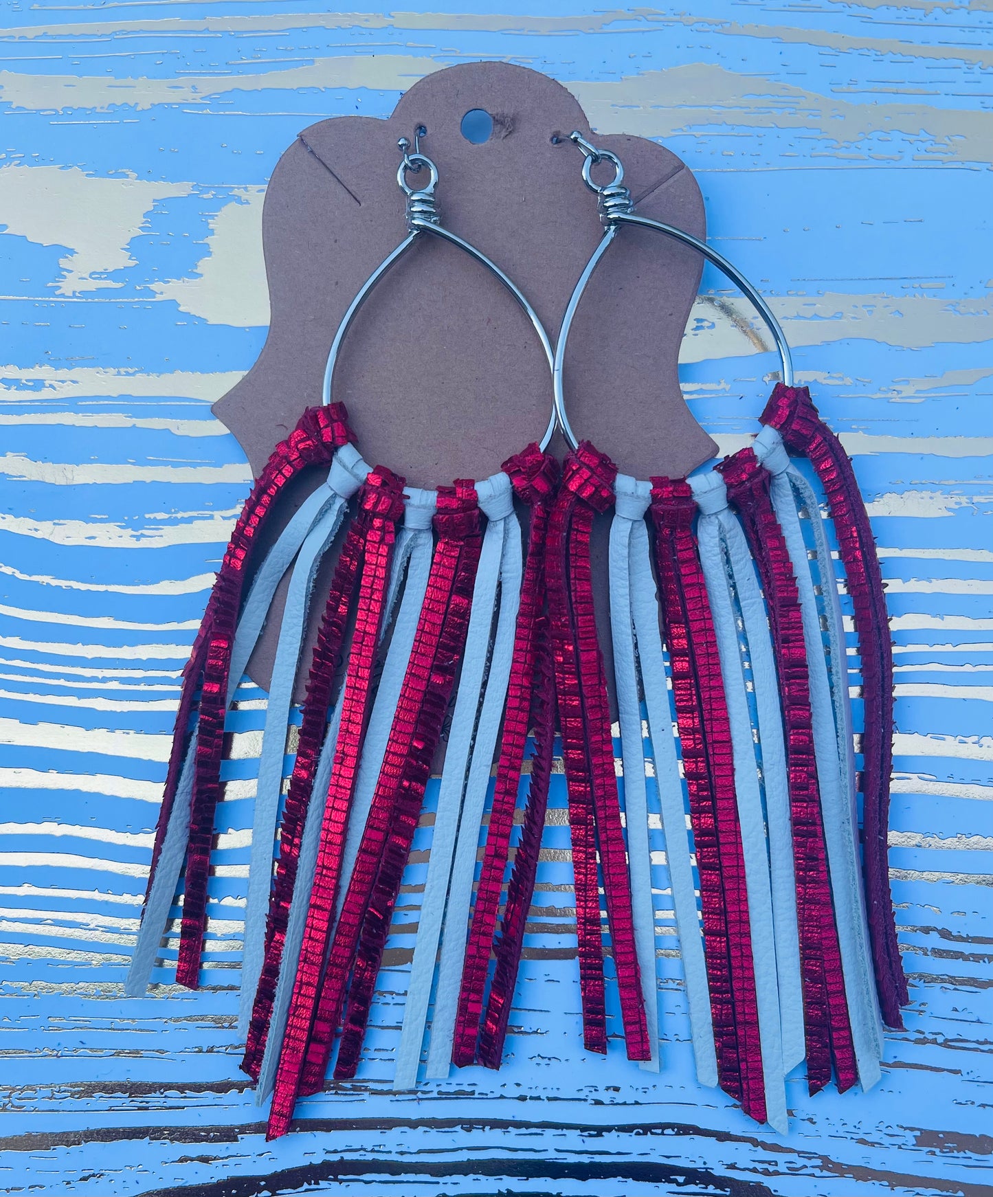 Nebraska Red and White Fringe Earrings