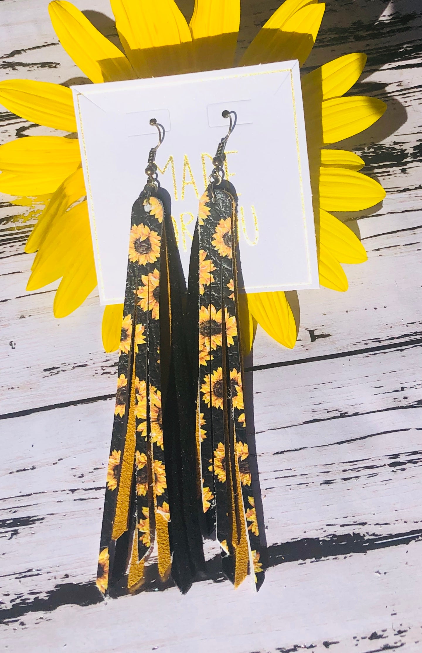 Genuine Leather Layered  Sunflower Fringe Earrings