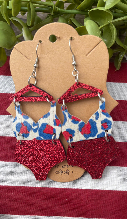 Patriotic Leopard Bikini Earrings