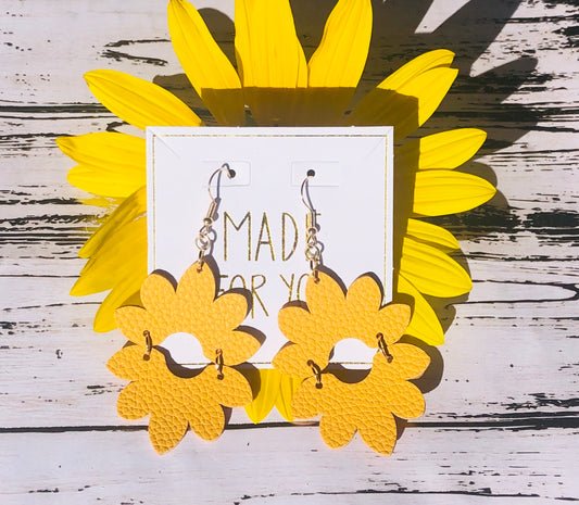 Faux Leather Flower Earrings