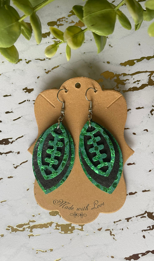 Green Cheetah and Black Football Earrings