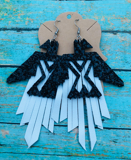 Black Thunderbird Fringe Earrings