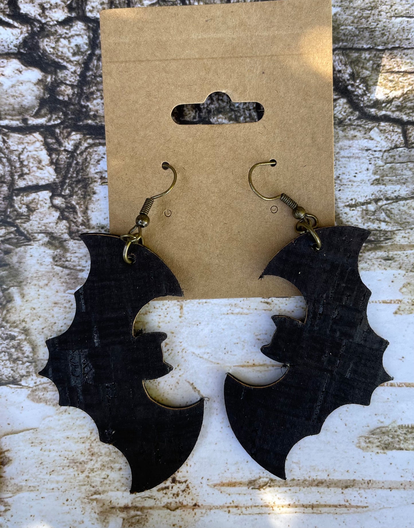 Black Cork Bat Earrings