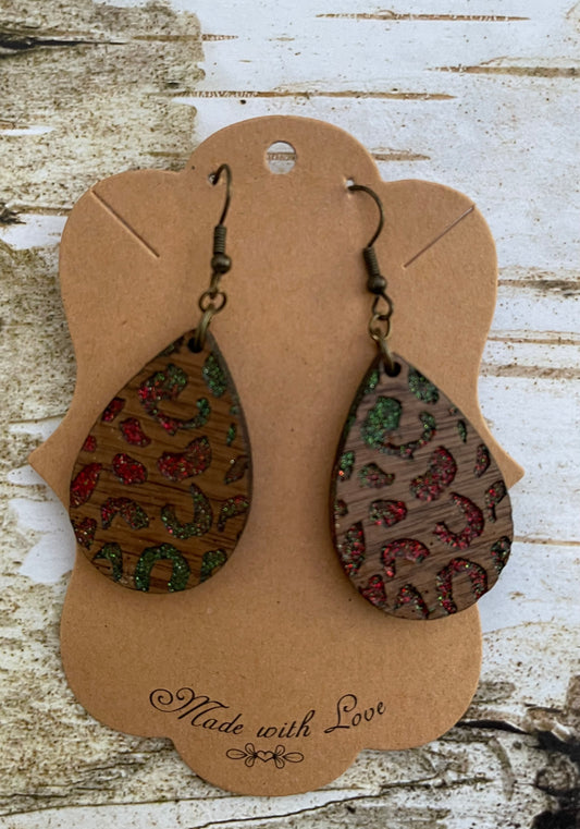 Christmas Engraved Leopard Earrings