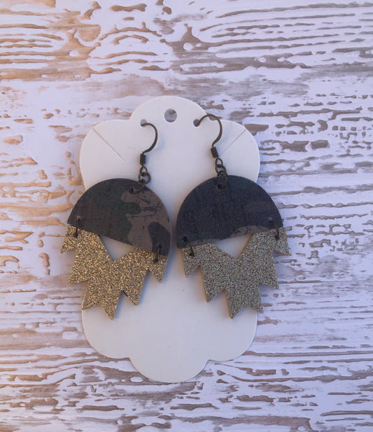 Camouflage and Gold Glitter Aztec Earrings