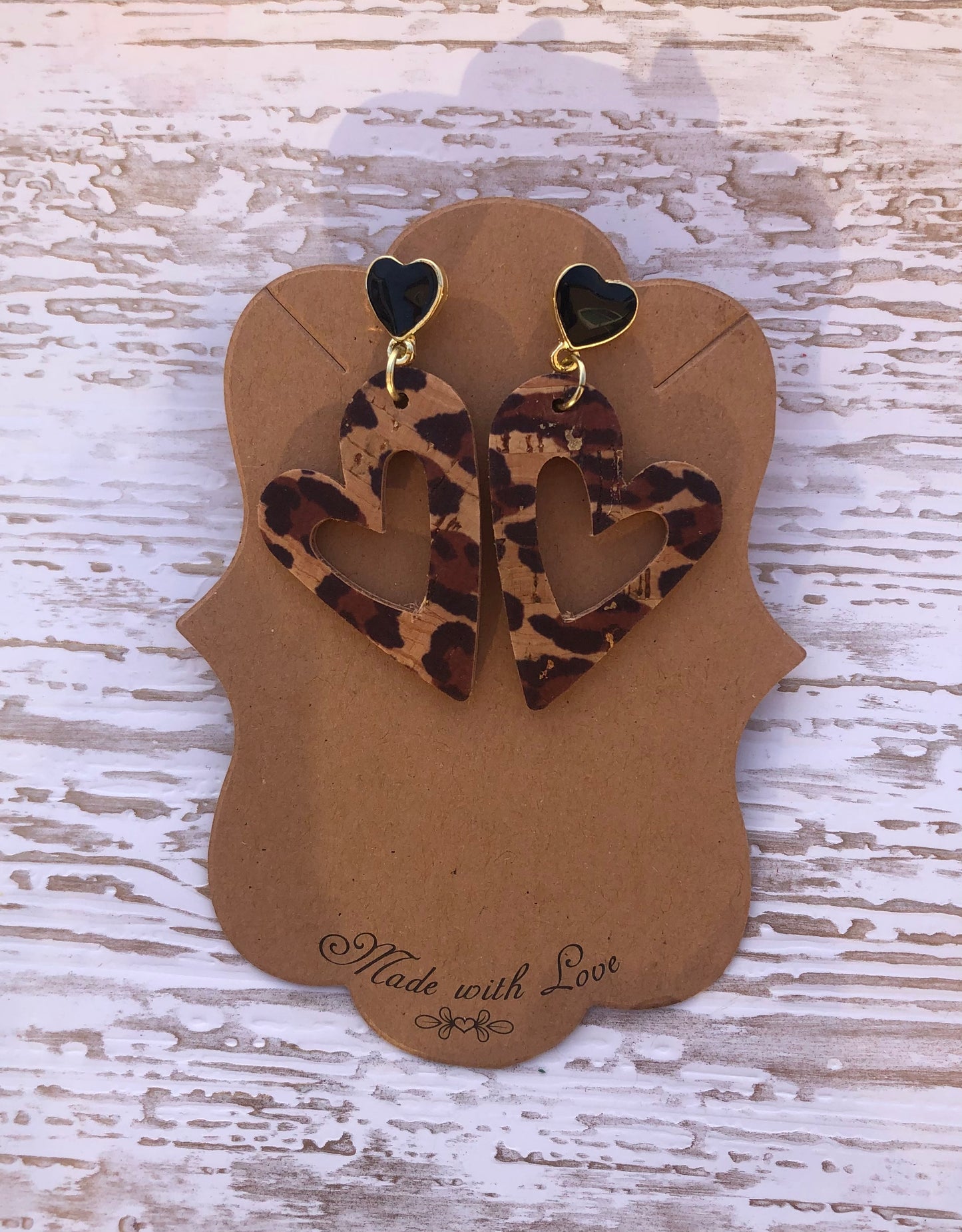 Small Rustic Heart Cheetah Earrings