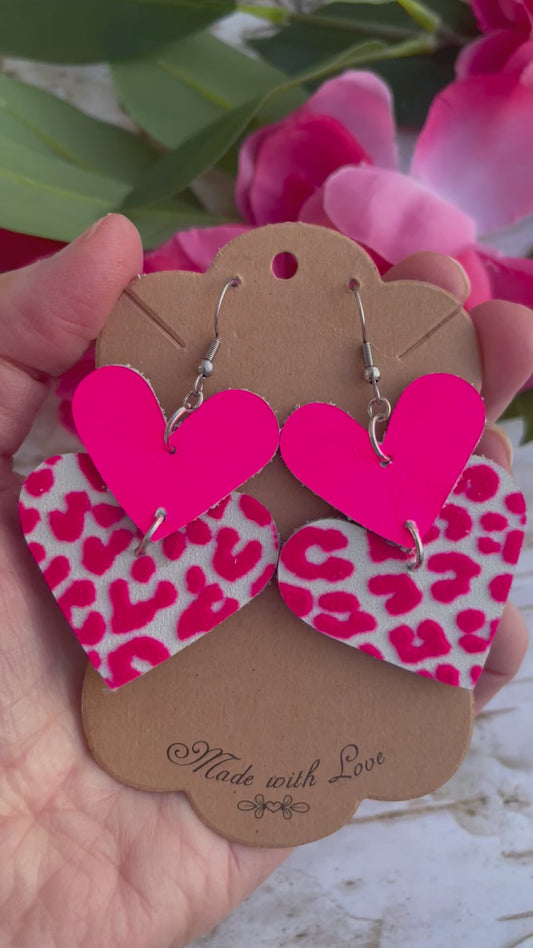 Double Heart Leopard and Glitter Earrings