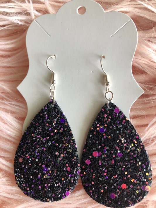 Black Glitter Teardrop Earrings