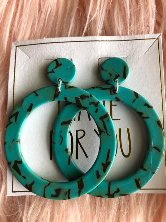 Faux Turquoise Circular Drop Earrings