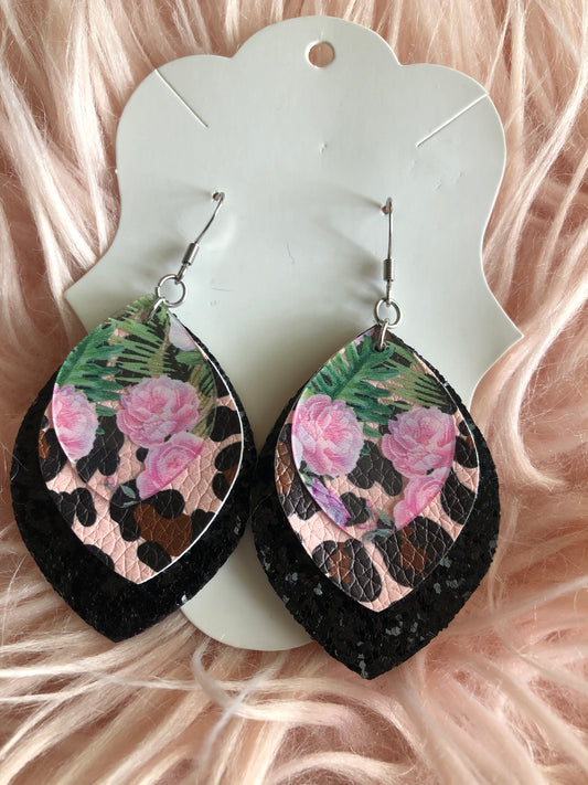 Three Layer Leaf Shape Earrings