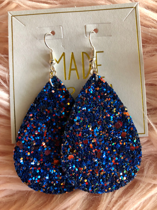 Brilliant Blue Teardrop Earrings with Colored Glitter Confetti